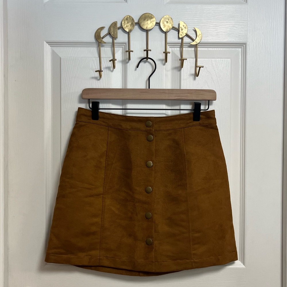 Old Navy Camel Brown Tan Mini A-Line Faux Suede Skirt